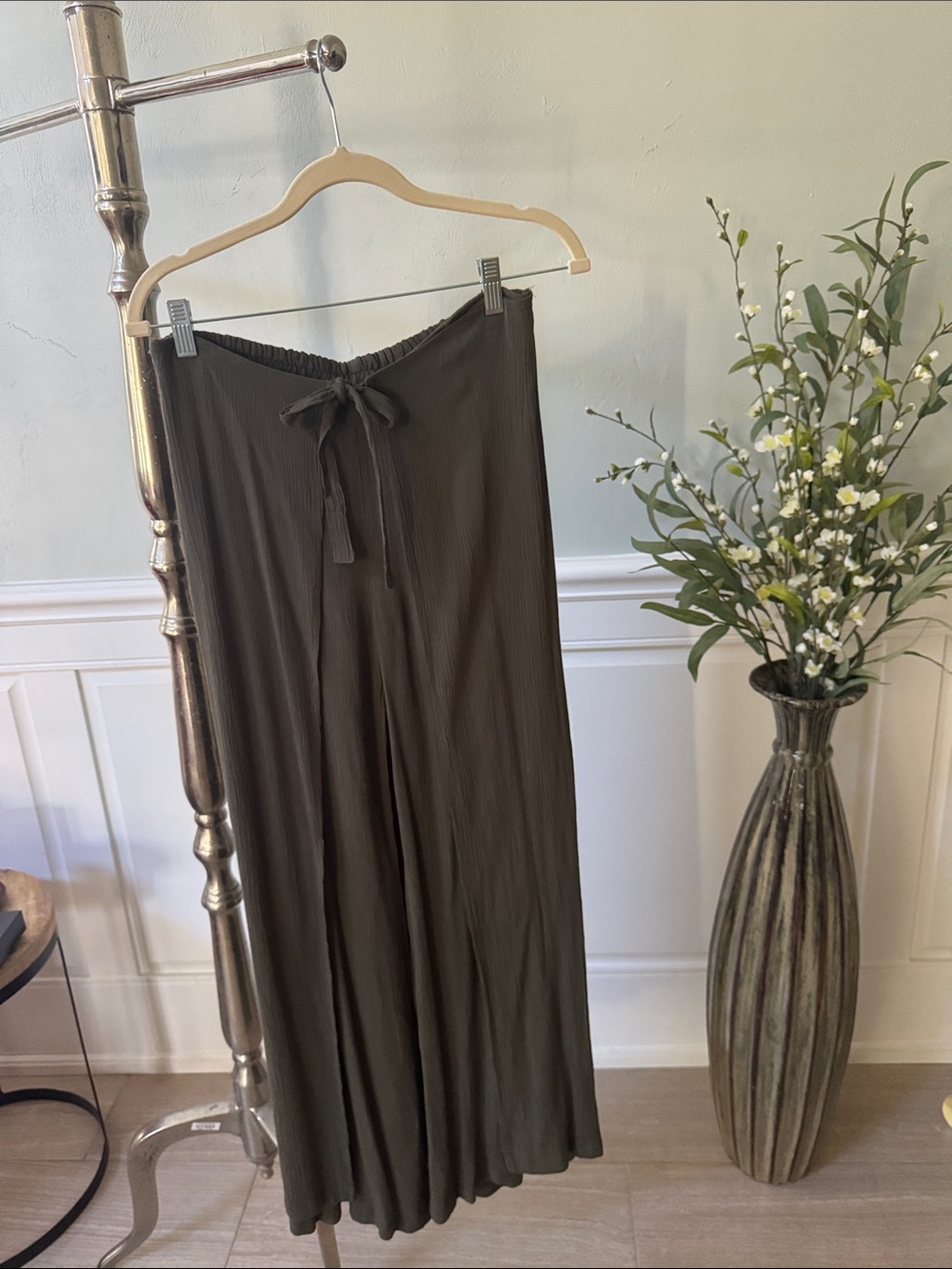 Vanilla Star Olive Wide-Leg Drawstring Palazzo Pants